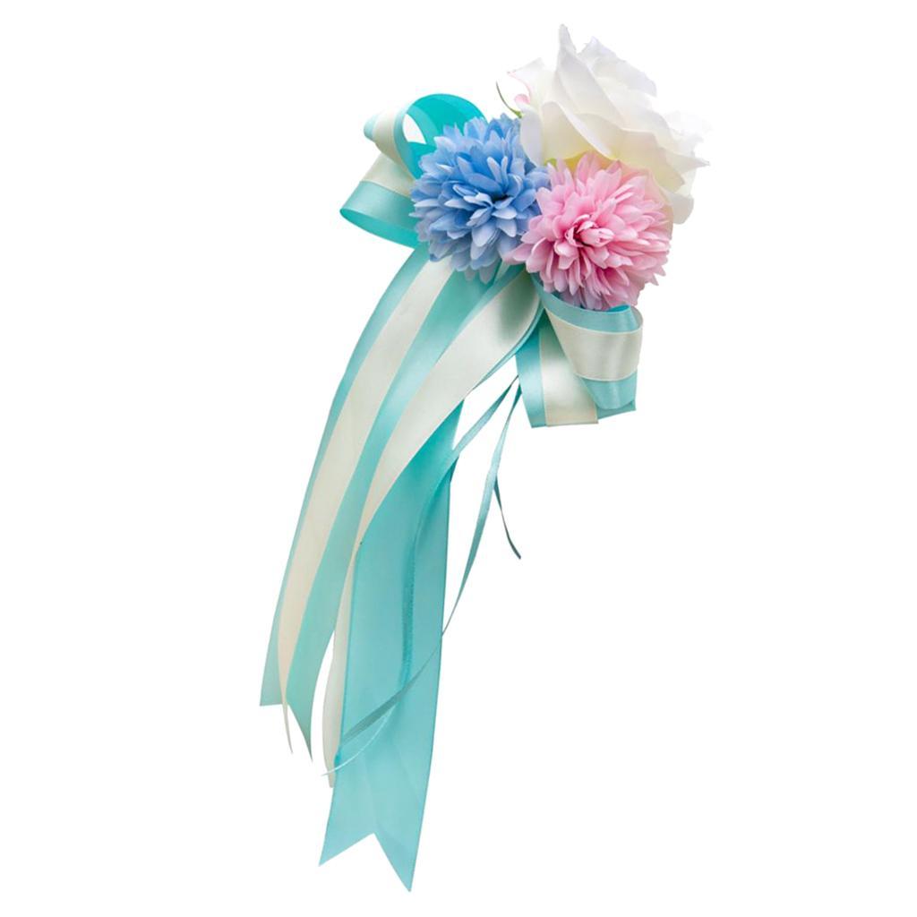 3X Wedding Car Artificial Silk Flower and Ribbon Party Decor Kit Blue and Pink
