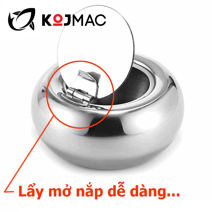 Gạt Tàn Thuốc Có Nắp Bằng Thép Không Gỉ KOJMAC Ashtray NTA045 - Hàng Nhập Khẩu ( Cao Cấp 2 Size Nhỏ mini &amp; Lớn, Kim Loại Mạ Inox Sáng Siêu Bền, Gạc Tàng Lá Khi Hút An Toàn Đậy Kín Mùi Giá Rẻ, Để Bàn Phòng Khách Sang Trọng