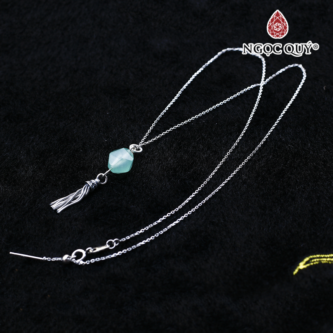 Dây chuyền bạc mặt thạch anh dâu xanh aventurine mệnh hỏa, mộc - Ngọc Qúy Gemstones