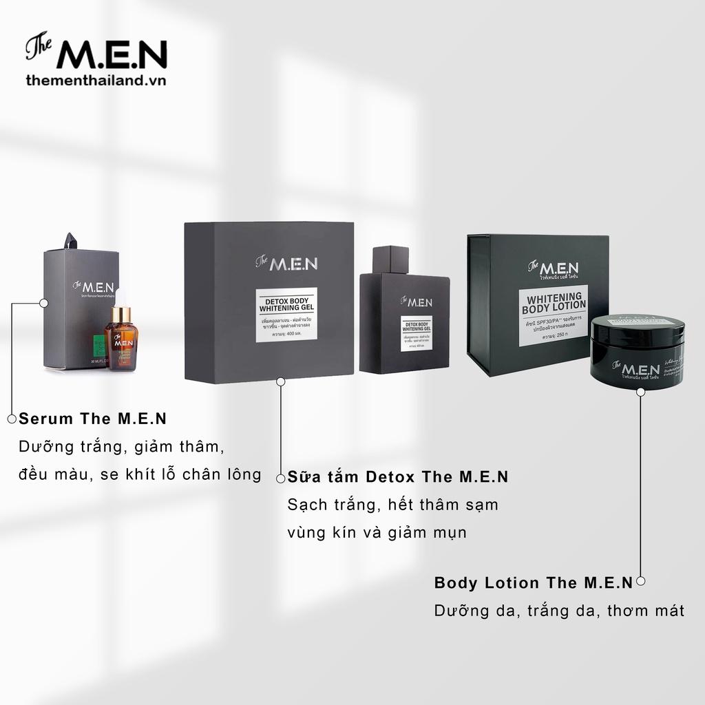 Combo Body Lotion The MEN Thailand trắng da toàn thân và vùng nhạy cảm, giảm nám sạm thâm. Sữa tắm trắng da The MEN Thailand giúp giảm viêm nang lông, trắng da. Serum trắng da The MEN Thailand giúp sáng da, mờ thâm nám sạm trên da