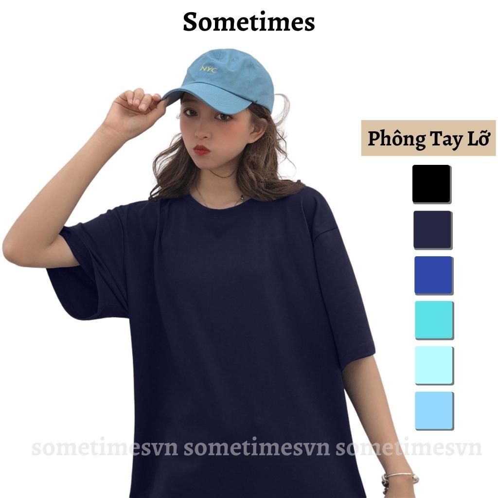 Áo thun tay lỡ nam nữ unisex trơn áo phông màu xanh dương cổ tròn vải thun co dãn TTL01 - Sometimes
