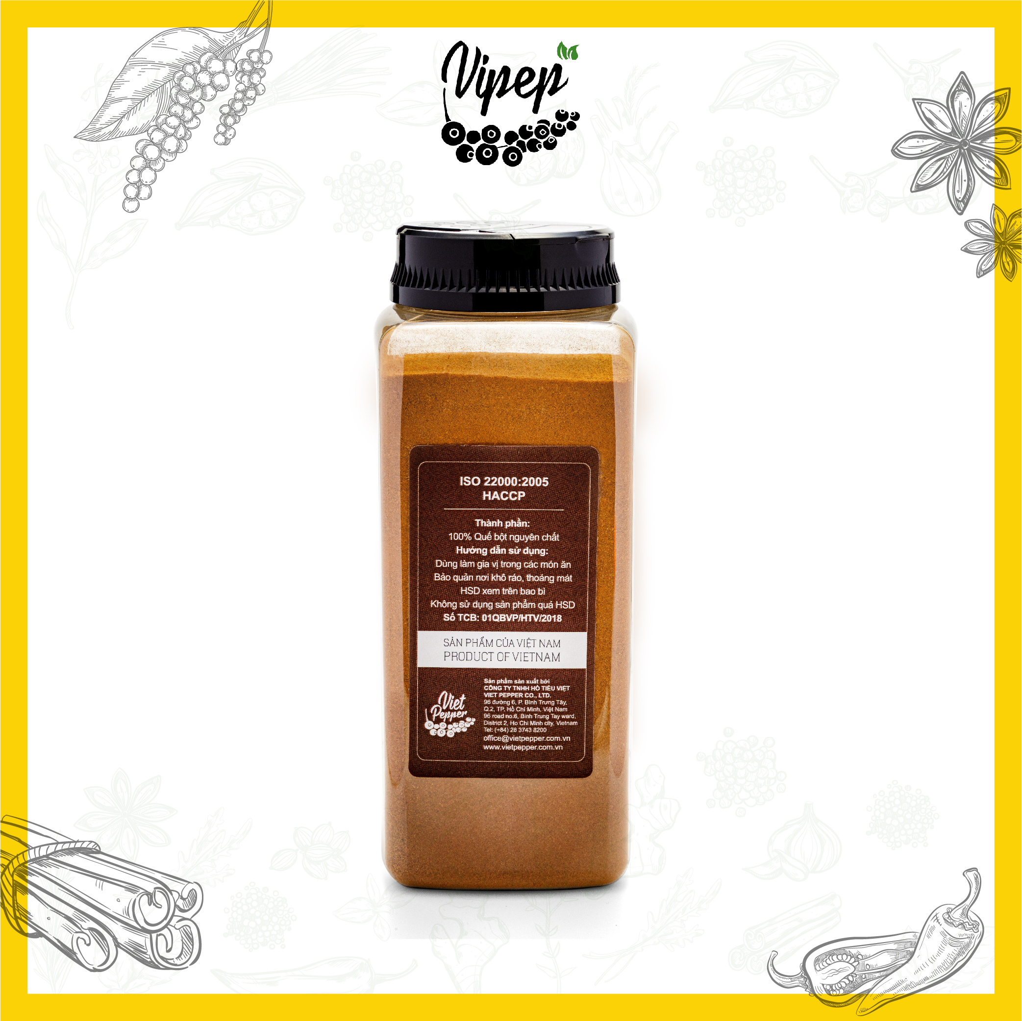 Bột quế Vipep 400g xay nhuyễn từ vỏ quế nguyên chất, ướp thực phẩm, tăng thêm hương vị cho món ăn