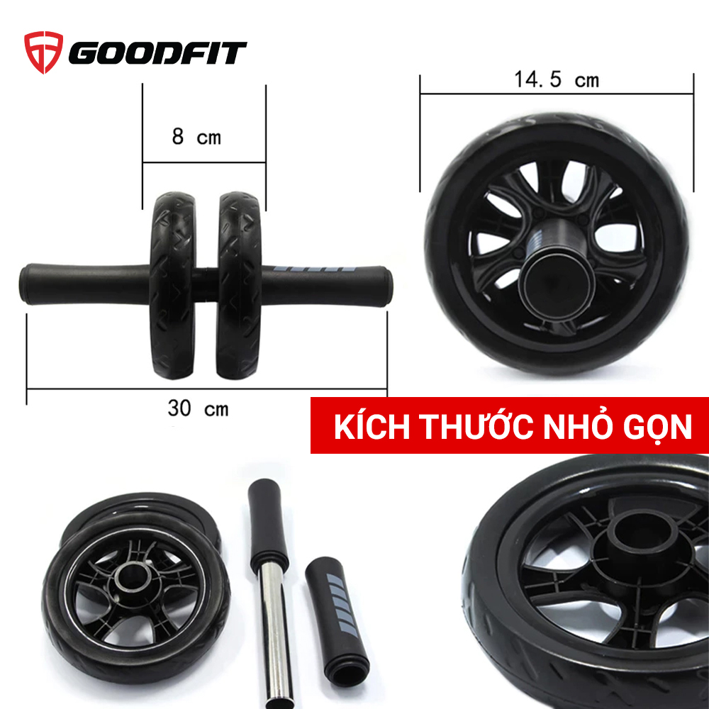 Con lăn tập bụng, con lăn tập cơ bụng 2 bánh GoodFit tay cầm lõi thép chịu tải 150kg, tập gym tại nhà Goodfit GF601AB