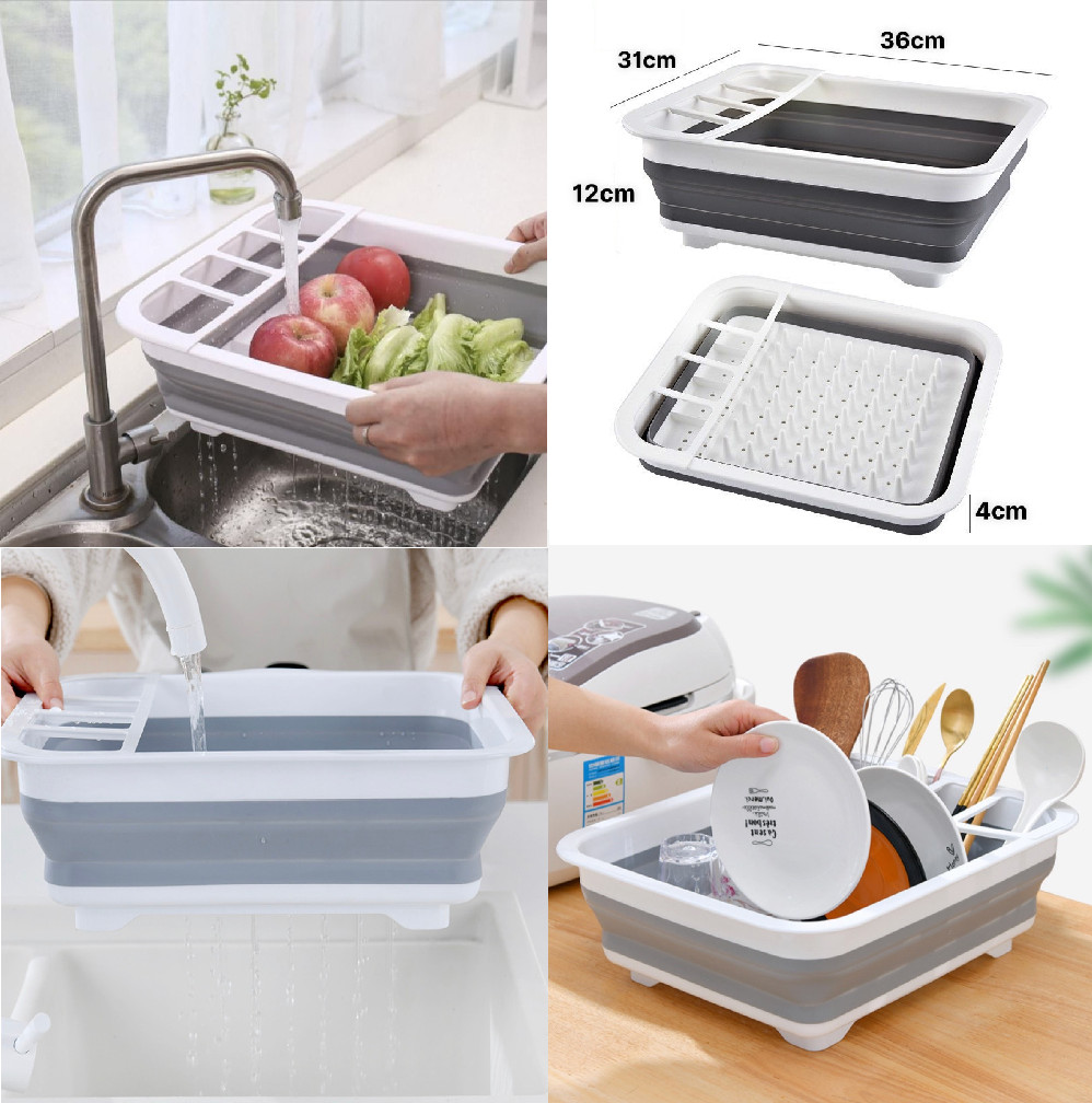 Giá úp chén kiêm rổ gấp gọn thông minh - HT