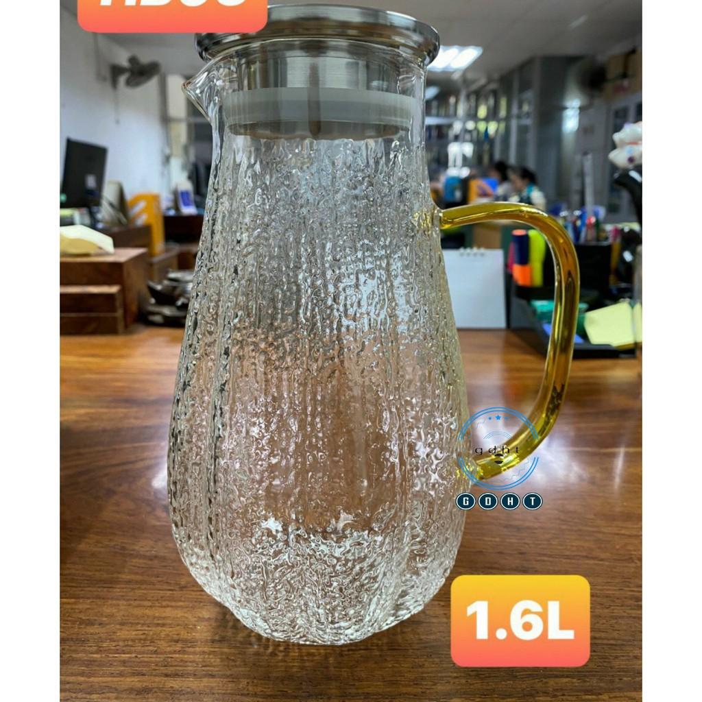 Bình Trà Thuỷ Tinh Xanh, Trắng, Vàng cao cấp, nắp inox sáng sang trọng, giao hàng nhanh