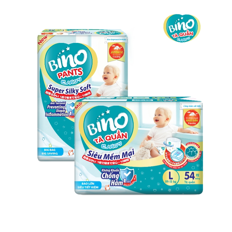 Combo - 2 Tã quần Bino Kháng khuẩn Size L54miếng (9-14kg)