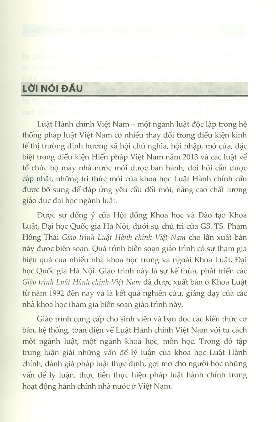Giáo Trình Luật Hành Chính Việt Nam - GS. TS. Phạm Hồng Thái, TS. Nguyễn Minh Hà - Tái bản -