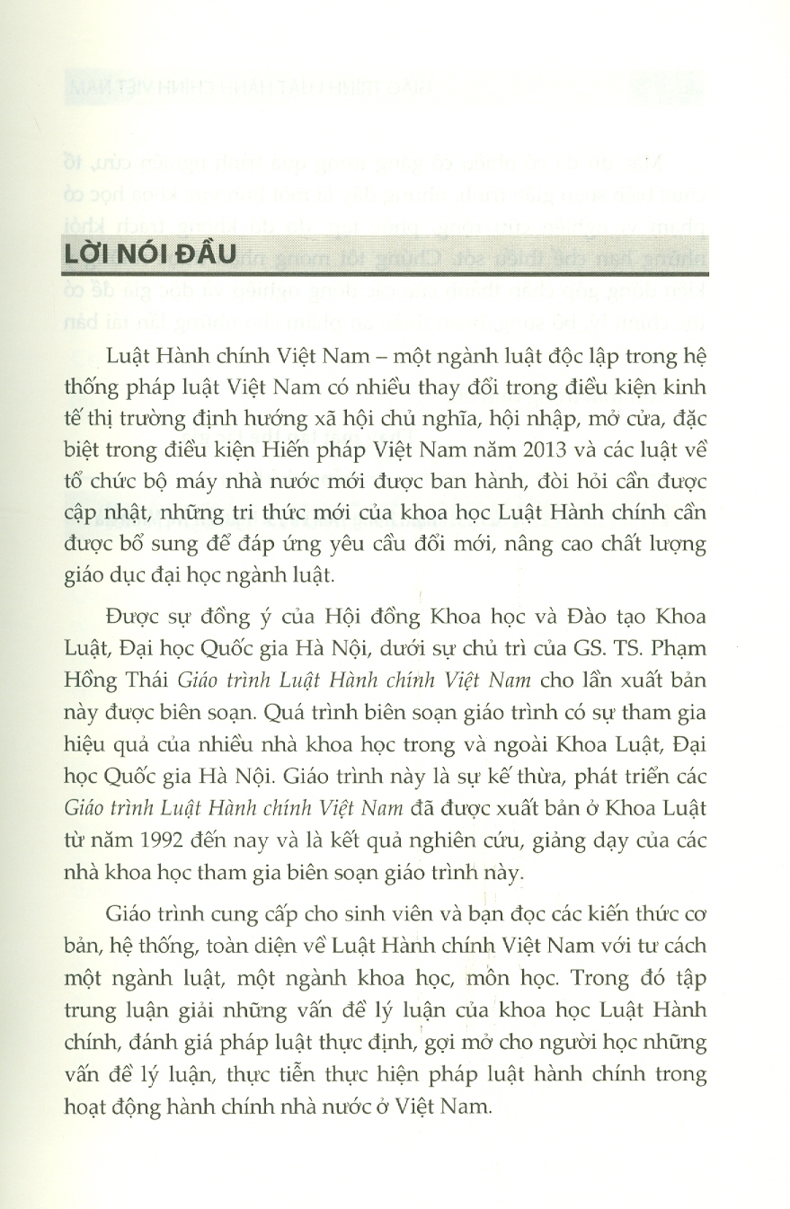 Giáo Trình Luật Hành Chính Việt Nam - GS. TS. Phạm Hồng Thái, TS. Nguyễn Minh Hà - Tái bản - (bìa mềm)