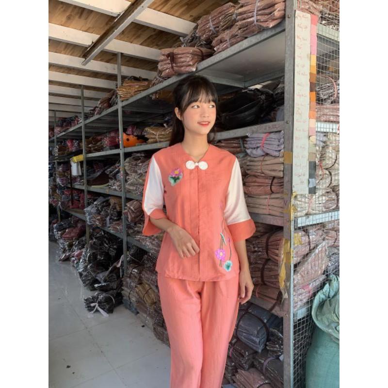 Đồ bộ đi chùa #tim một nút vải linen cao cấp