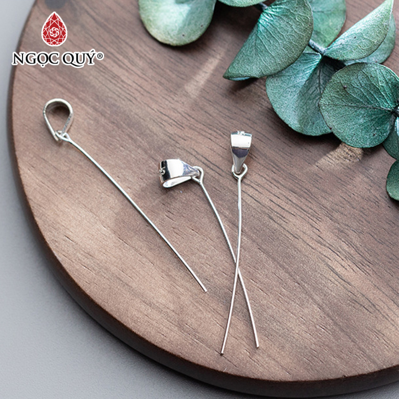 Combo 5 cái charm bạc móc khoen dài móc mặt dây chuyền - Ngọc Quý Gemstones