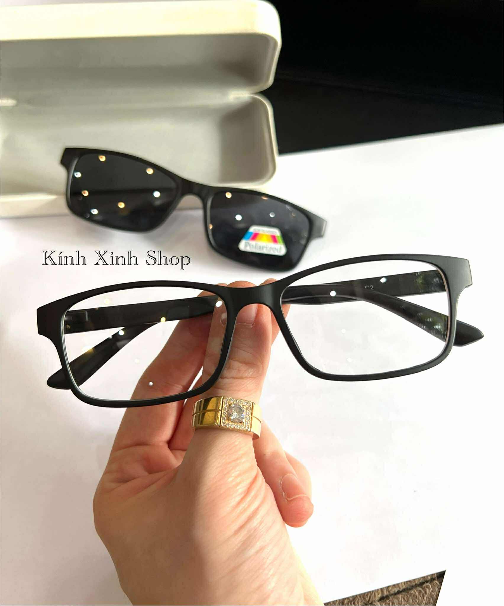 Gọng Kính Cận, Kính Râm Cận 2in1 2 Lớp Dáng Vuông Nhỏ Unisex