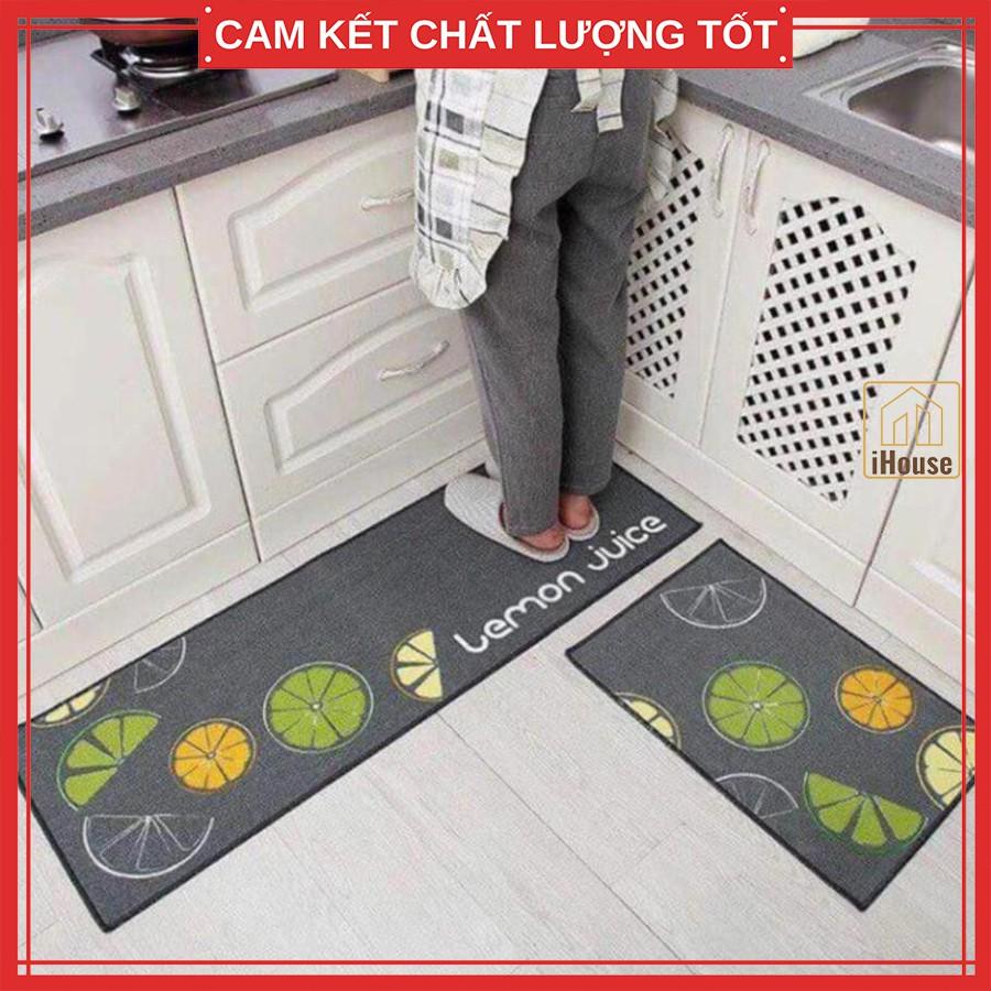 Bộ thảm lau chân nhà bếp màu họa tiết qủa chanh Lemon Juice, thảm nhà bếp dài trang trí bền đẹp (gồm 2 miếng)