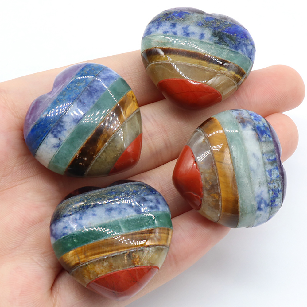 Đá Thanh Tẩy Hình Trái Tim Chakra 7 Loại Đá 3 Cm