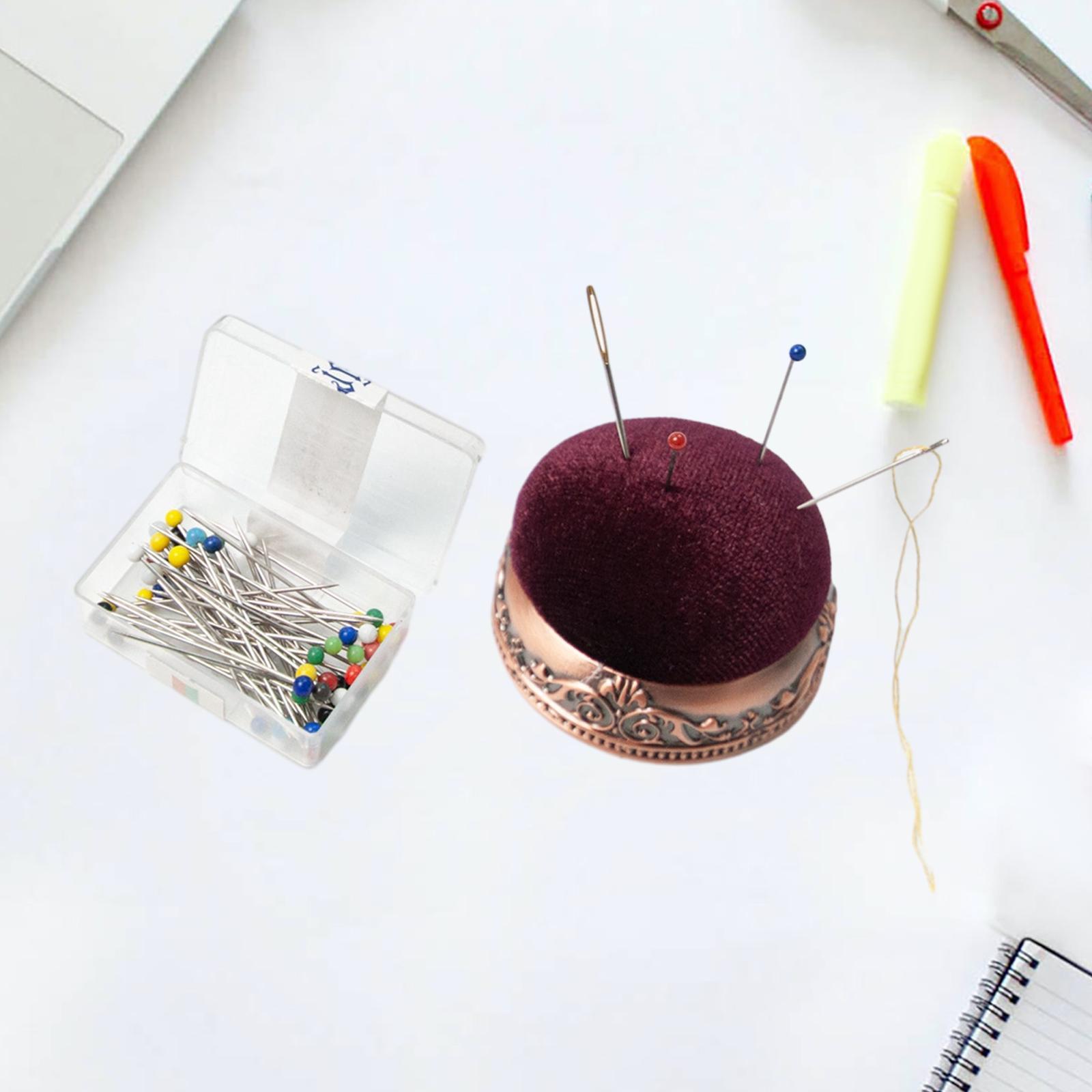 Needlework Pin Cushion Sewing Needlework Pin Cushion with Sewing Pins Sewing DIY Handcraft Tool Jewelry Round Pin Cushion Pillow Pin Cushion