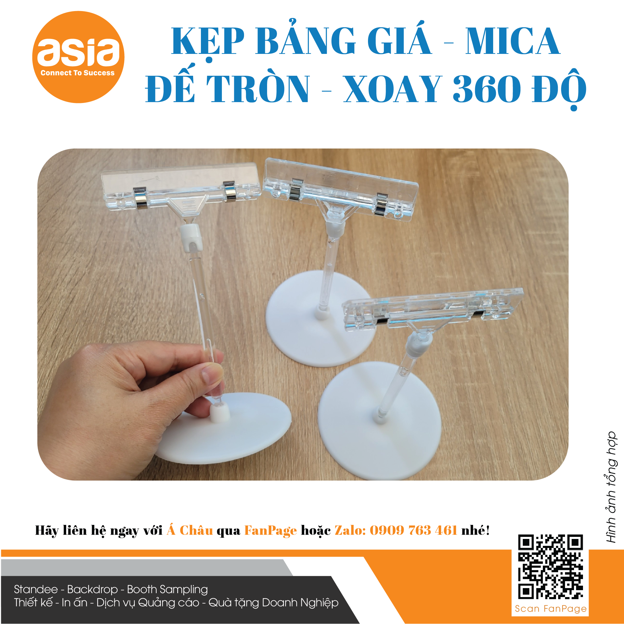 Kẹp wobbler trong suốt có để tròn, xoay 360