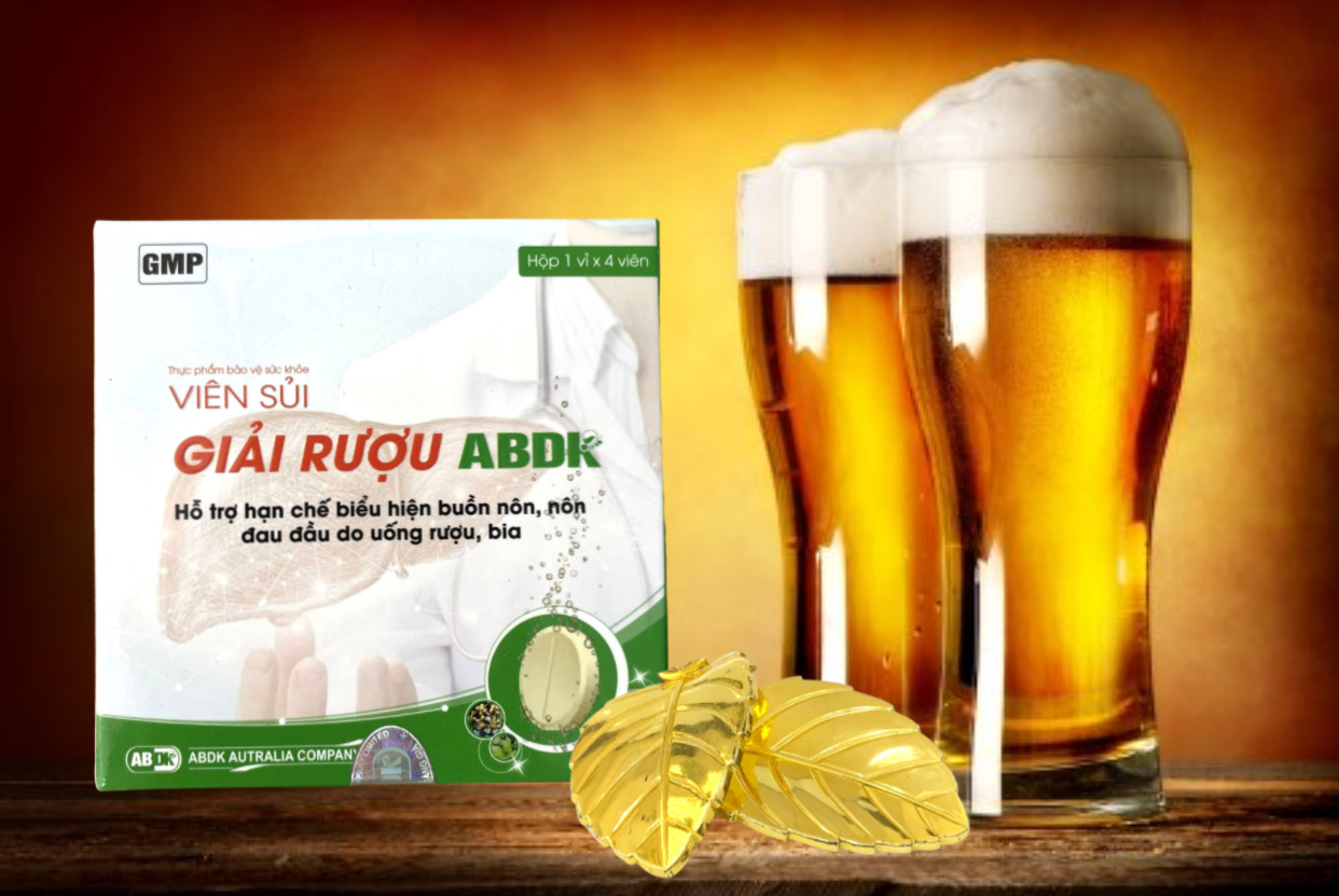 ￼VIÊN SỦI GIẢI RƯỢU ABDK - HỘP 4 VIÊN - Giảm Say Rượu , Nôn, Buồn Nôn, Lisse