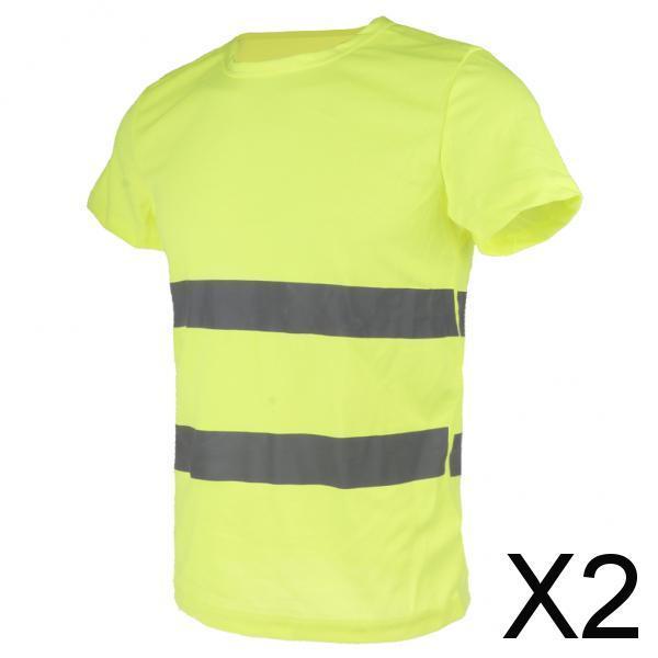 2xReflective T Shirt Safety Quick Dry High Visibility Short Sleeve L-XXXL Yellow L