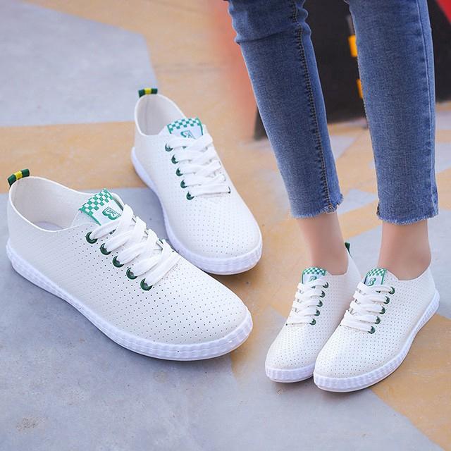 Giày Sneaker nữ trắng bằng da PU phong cách mùa hè