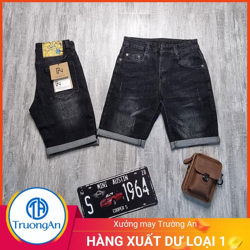 Quần short jean nam ống rộng màu đen cao cấp