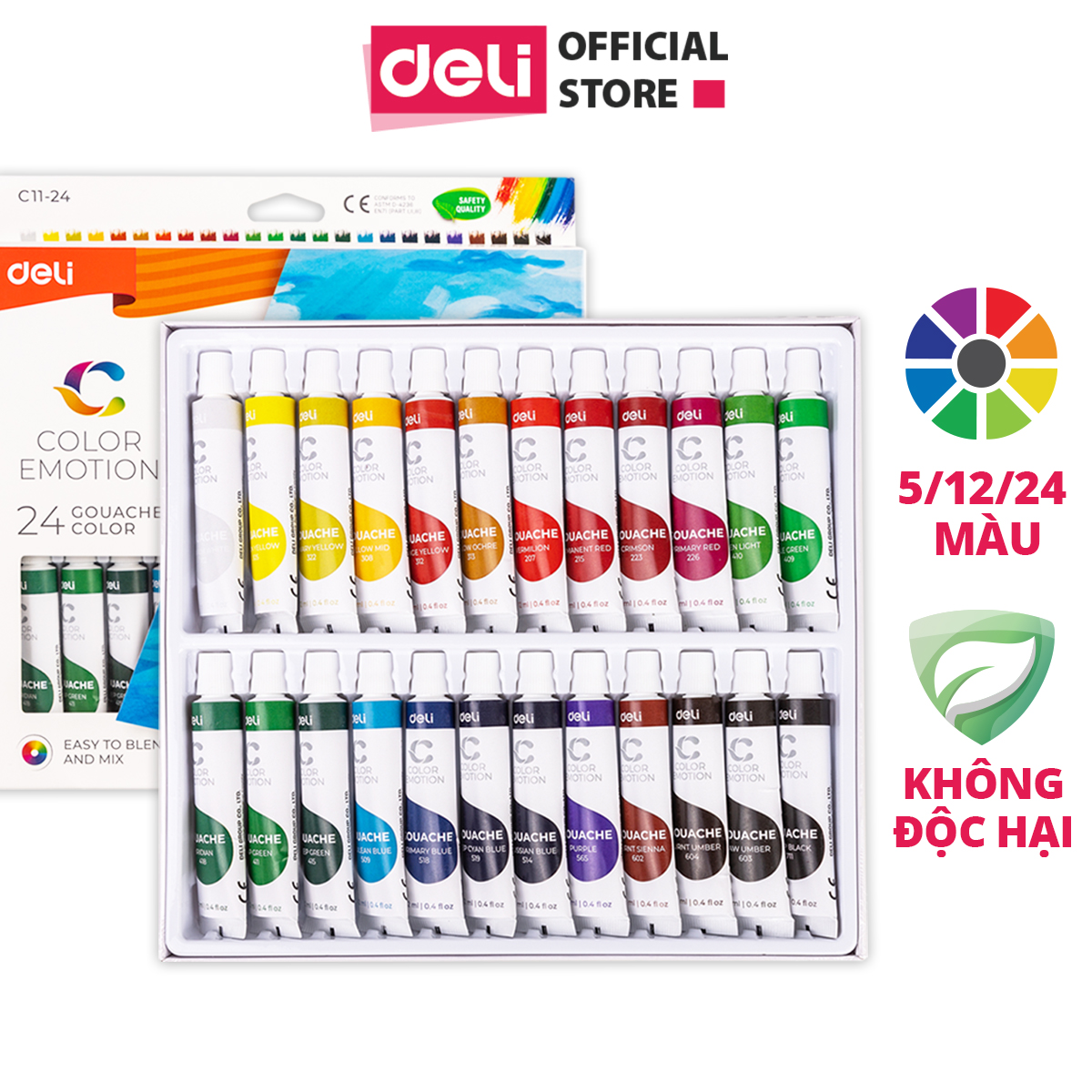 Màu Bột Gouache Dạng Tuýp 12Ml Deli - 5/12/24 Màu - 1 Hộp - EC11