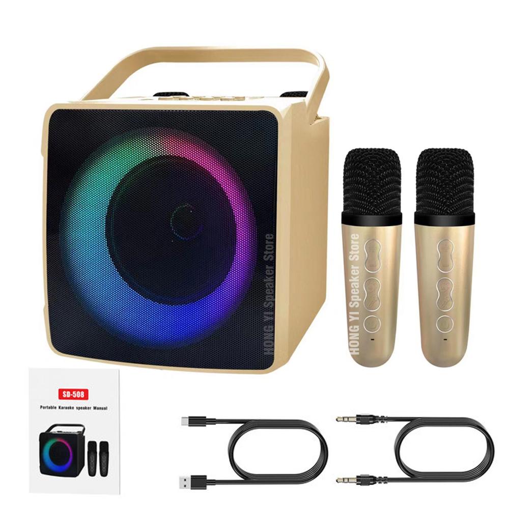 Loa âm thanh di động bluetooth home karaoke micrô không dây kép đèn LED 3D âm thanh nổi subwwofer SD508 Màu sắc: vàng