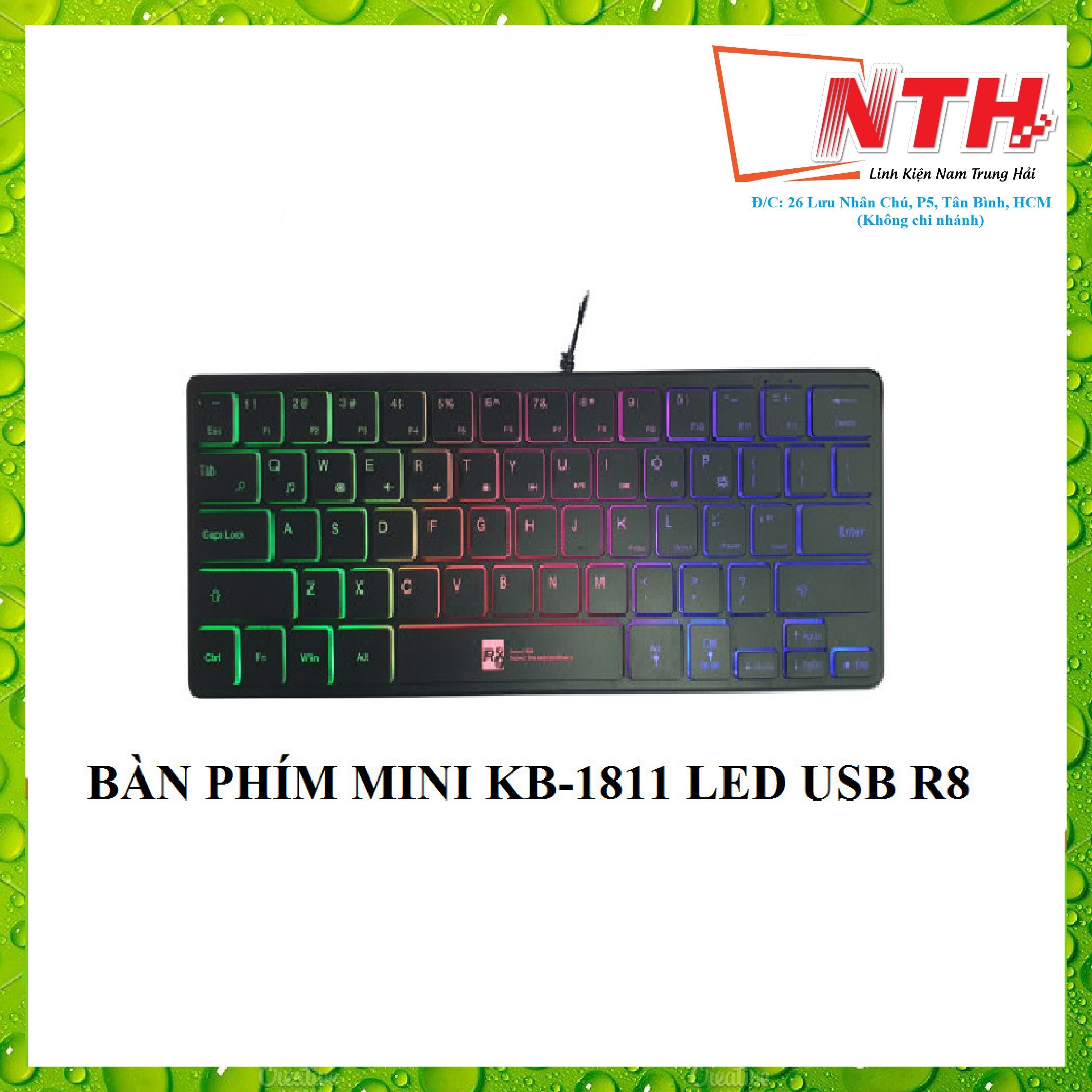 Bàn phím MINI KB-1811 LED USB R8- HÀNG CHÍNH HÃNG