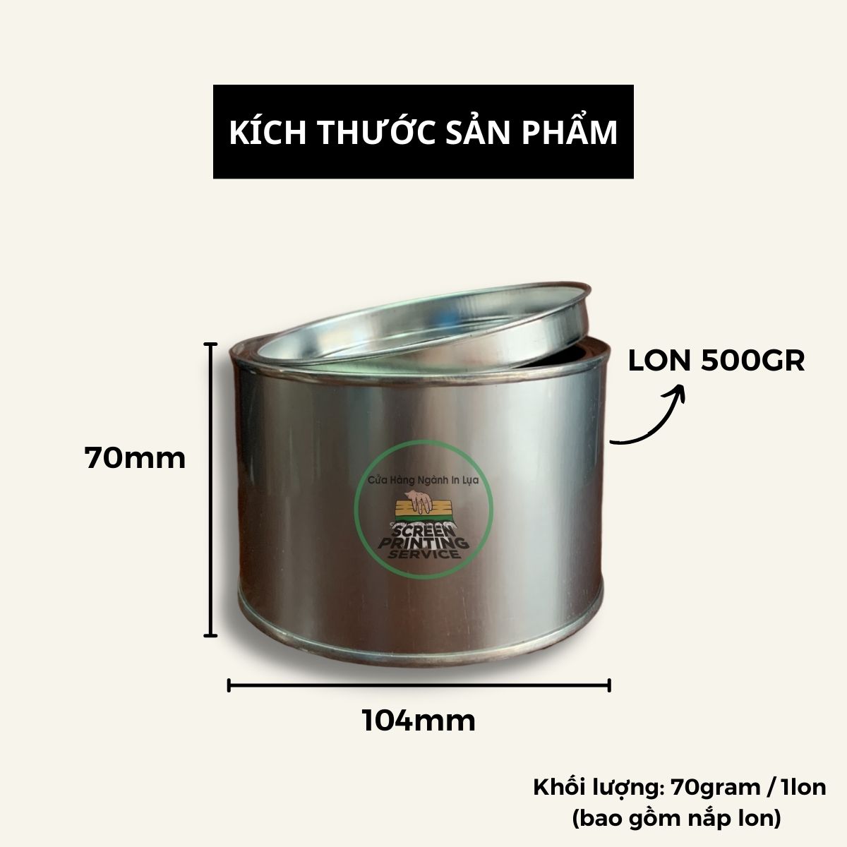 Lon thiếc đựng sơn, mực in lụa, hoá chất có nắp loại 500gram và 1kg