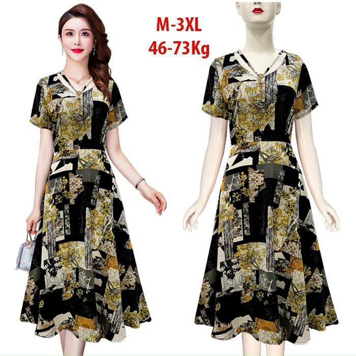 ️Có Big Size️ Đầm Trung Niên Cao Cấp Dự Tiệc Cho Mẹ, Đầm Trung Niên In Họa Tiết Thời Trang