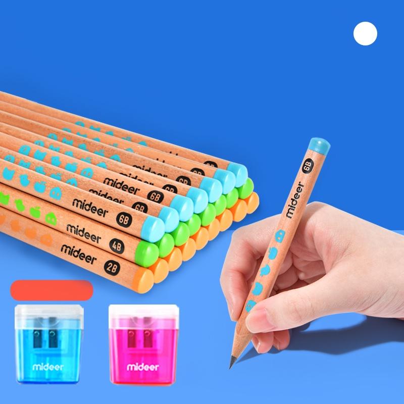 Bộ bút Chì 2B 4B 6B hộp 6 bút chì Mideer Thick Triangular Pencils, Đồ dùng học tập