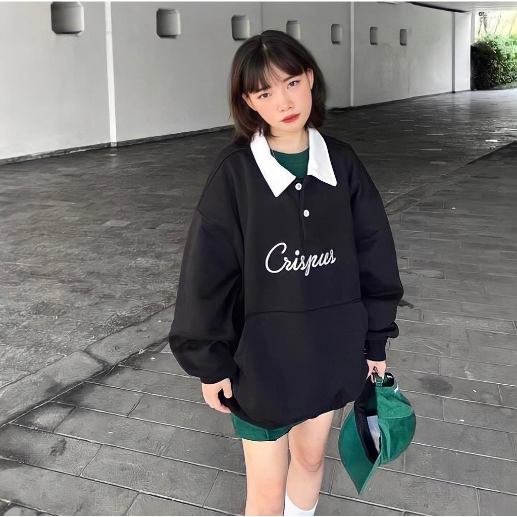 Áo Sweater Polo Nỉ Cotton Cris Nam Nữ Túi Trước Dáng Thụng