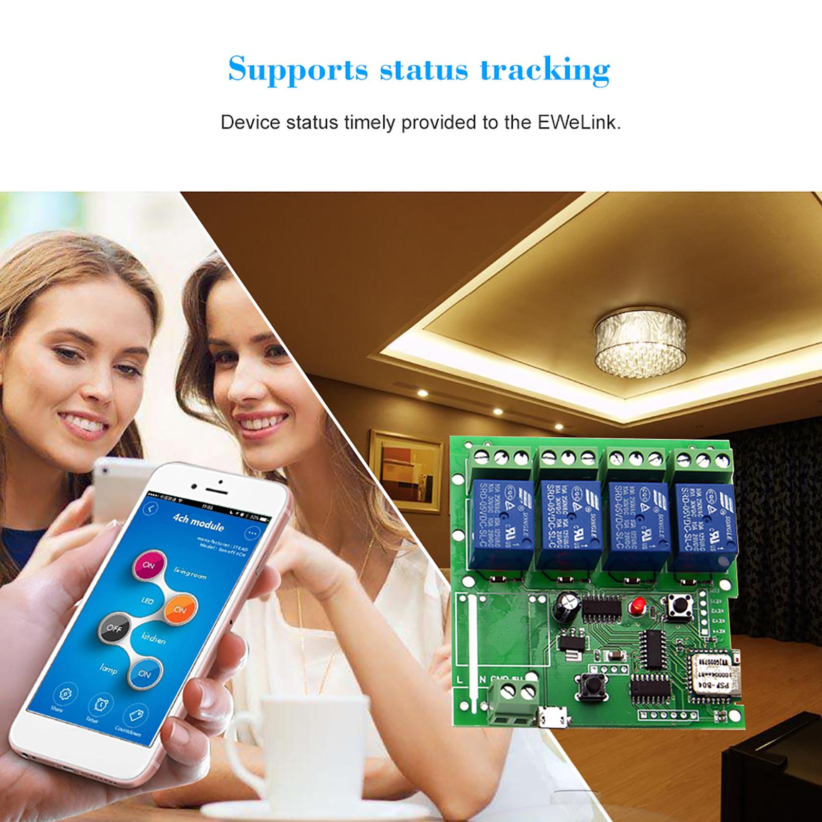 EWeLink Smart Remote Control Wireless Switch Universal Module 4ch DC 5V Wifi Switch Timer Phone APP Remote Control Support Alexa Google Home Voice Control for Smart Home
