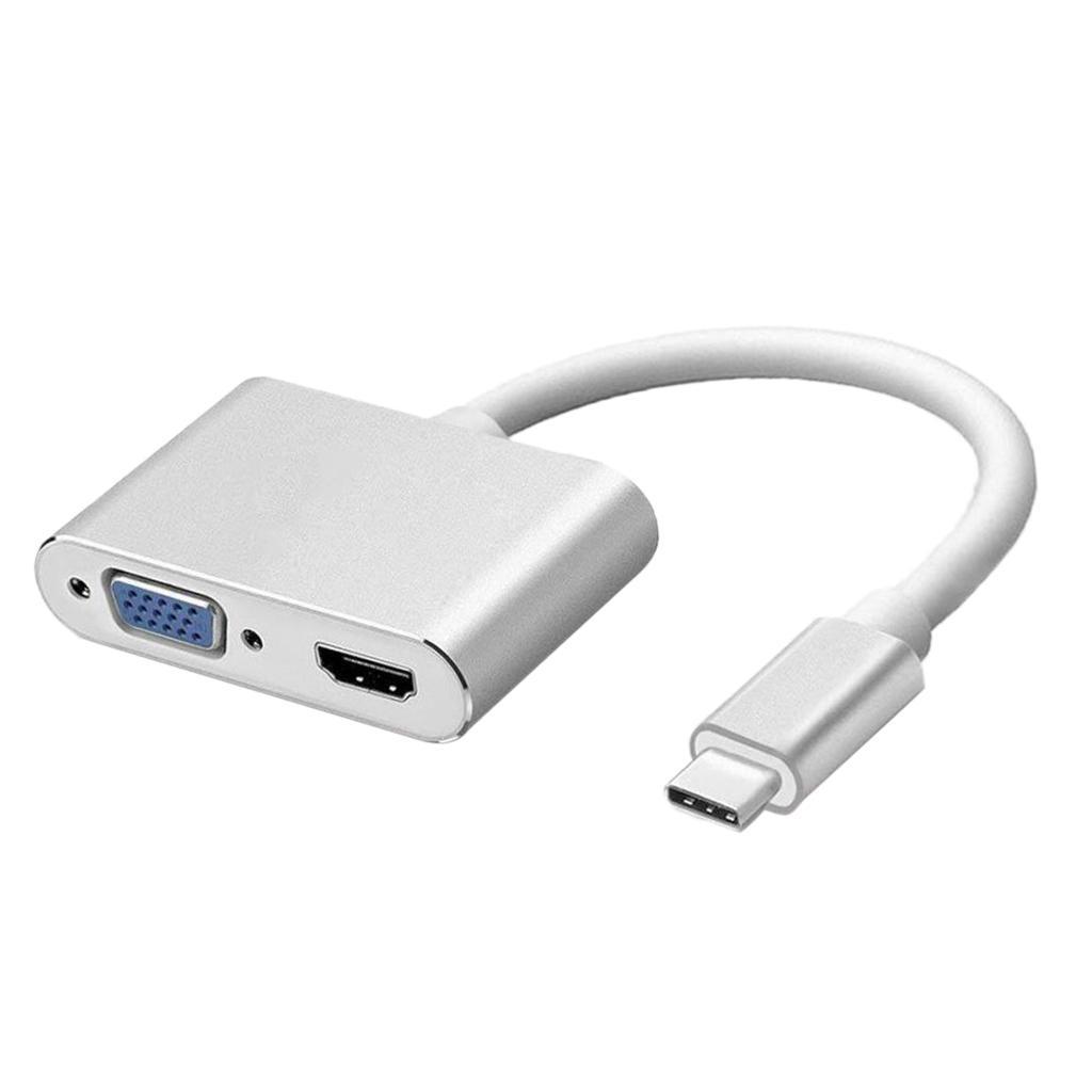USB-C to  VGA Type-C Hub Adapter Splitter Box for HDTV Silver