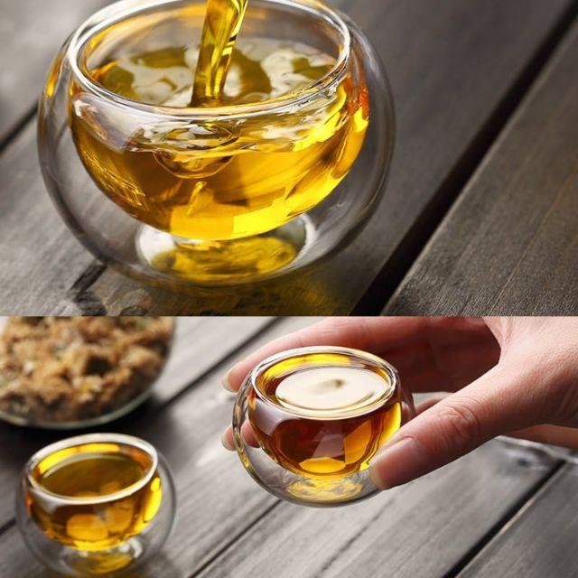 CHÉN 80ml BẰNG THỦY TINH 2 LỚP DÙNG UỐNG TRÀ, CAFE