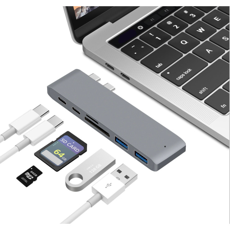 Hub chia USB Type-C 6 Cổng sang SD/TF/ USB 3.0 hỗ trợ sạc USB-C