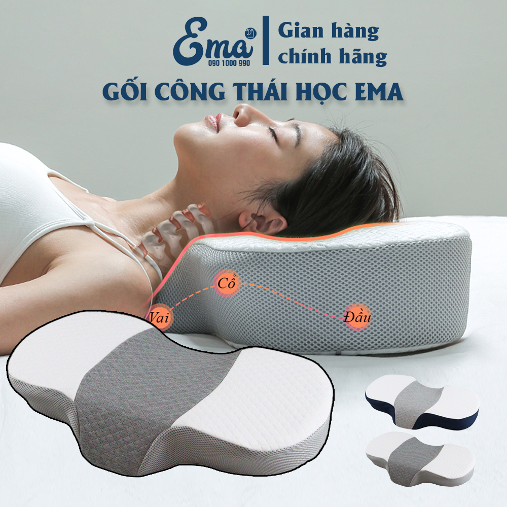 Gối công thái học EMA chống đau mỏi cổ vai gáy chất liệu Memory Foam cao cấp - Kích thước 58x34x10cm