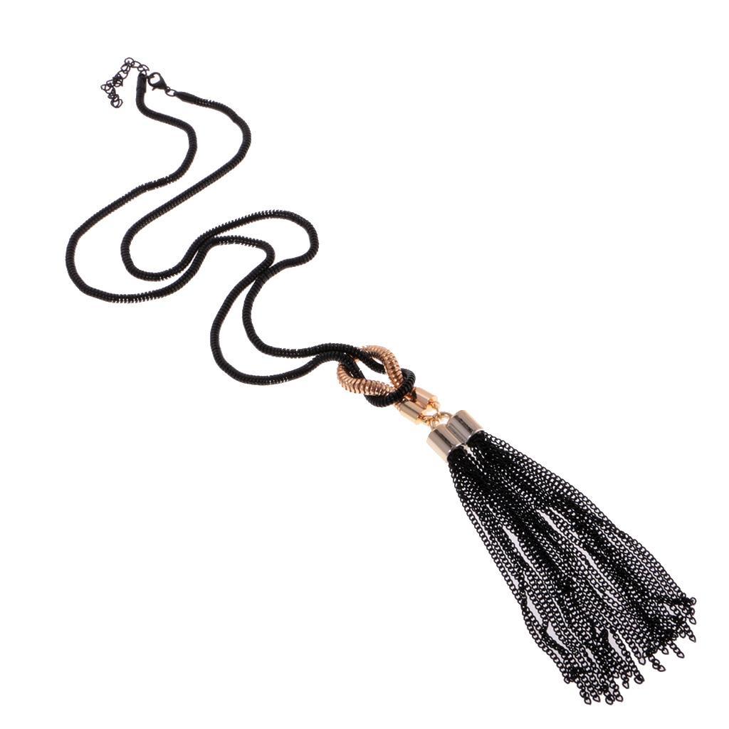 Fashion Tassel Pendant Statement Long Chain Sweater Necklace Jewelry Black