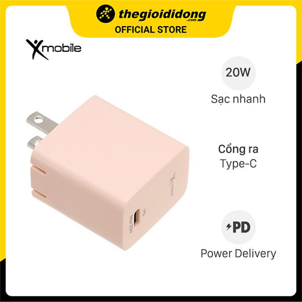 Adapter Sạc Type C PD 20W Xmobile TC20P Hồng - Hàng Chính Hãng