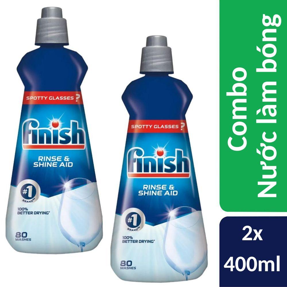 Combo 2 chai nước làm bóng và khô bát, đĩa Finish nhập khẩu Châu Âu Dishwasher Rinse &amp; Shine Aid Regular 400ml (2x400ml)