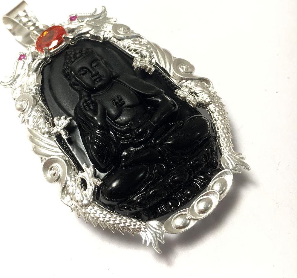 Mặt dây nam bản mệnh ngài ADIDA bọc rồng chầu bạc ta cho người tuổi Tuất - tuổi Hợi Bạc QTJ - MDNA79a