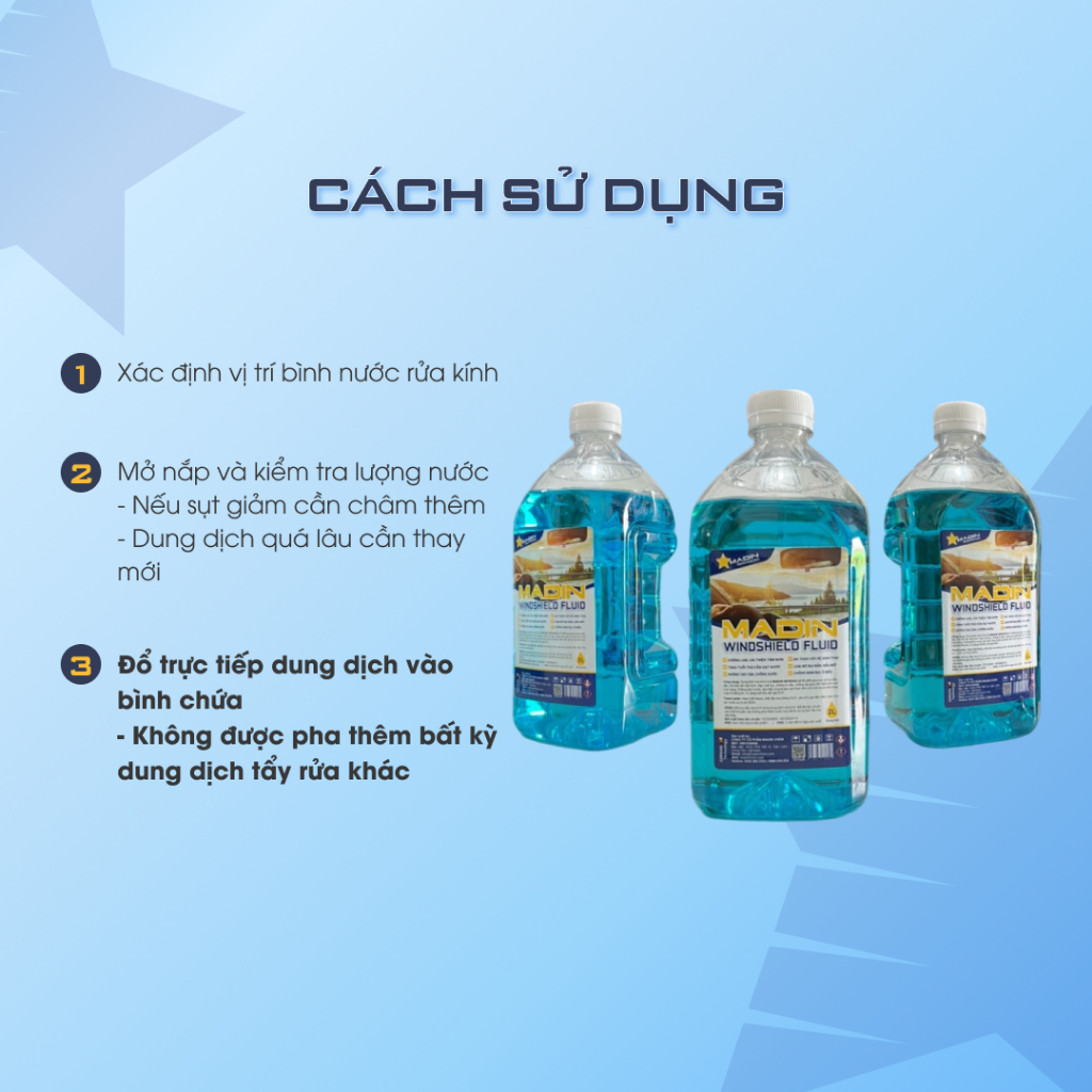 Nước Rửa Kính hữu cơ Ô Tô Madin Windshield Fluid chống bám nước, làm sạch sâu, chống ố mốc