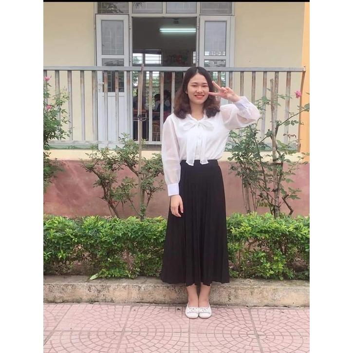 Áo sơ mi nữ công sở thời trang SURI Tơ Voan 2 lớp,áo sơ mi tiểu thư tai dài thắt nơ cổ rất trẻ trung.