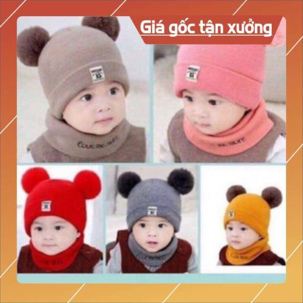 Hàng Việt Nam xuất khẩu _ Set mũ và khăn 2 quả bông cho bé 6 tháng đến 3 tuổi