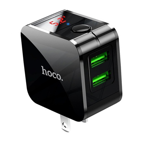 Củ sạc Hoco HK5 Usb kép sạc nhanh 2.4A tắt nguồn điện thông minh trang bị màn hình Led ( có 2 màu lựa chọn ) - Hàng chính hãng