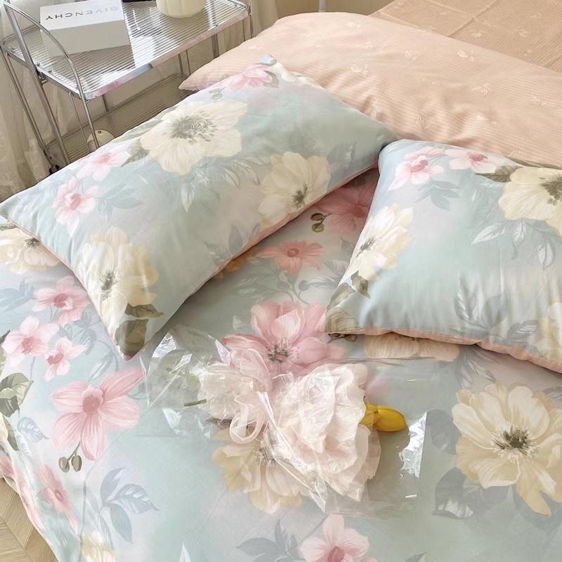 Bộ Chăn Ga Gối Cotton Living 100%cotton Hàng Nhập Khẩu Cao Cấp 4 Món Hoa Nâu