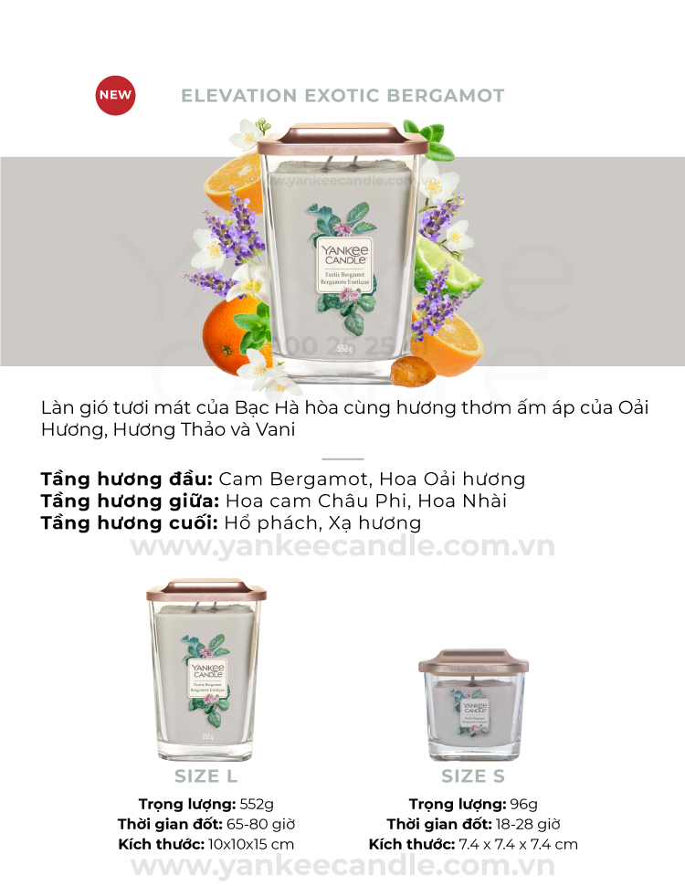 Nến ly vuông Elevation Yankee Candle size S - Exotic Bergamot