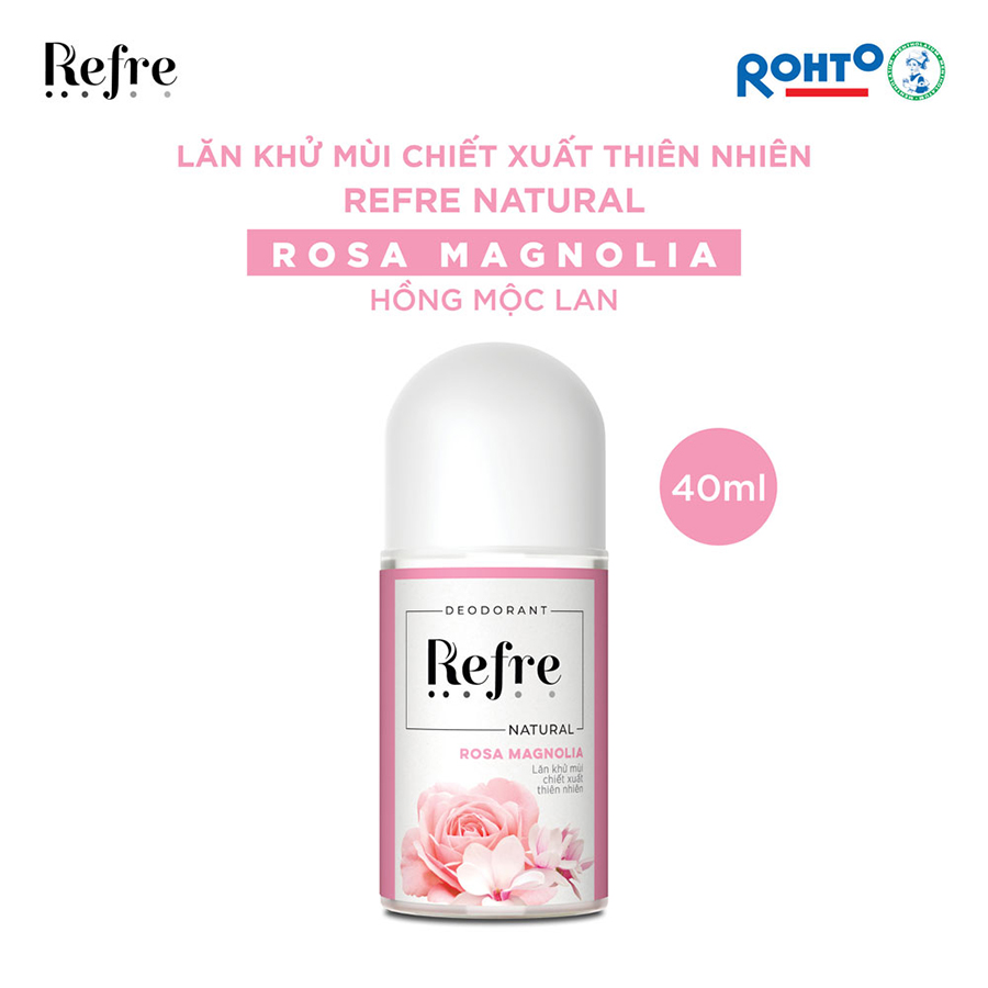 Lăn khử mùi chiết xuất thiên nhiên Refre Natural Rosa Magnolia – Hồng Mộc Lan 40ml