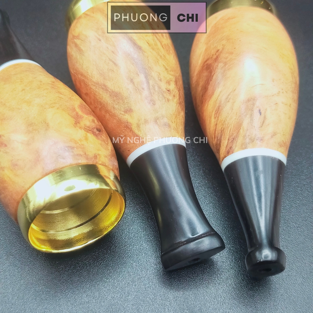 Tẩu Bắt Tóp Xì_Gà chất liệu gỗ HL đầu bằng đồng có 4 vòng ring 42-60 - quà tặng ý nghĩa cho nam giới