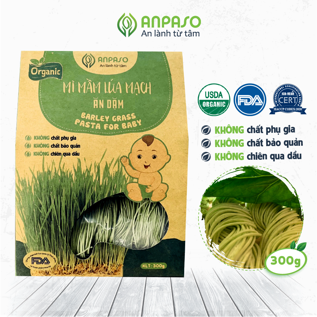 Mì Rau Củ Ăn Dặm Hữu Cơ Mầm Lúa Mạch Organic Anpaso từ 7 tháng bổ sung chất xơ, cải thiện táo bón 300g