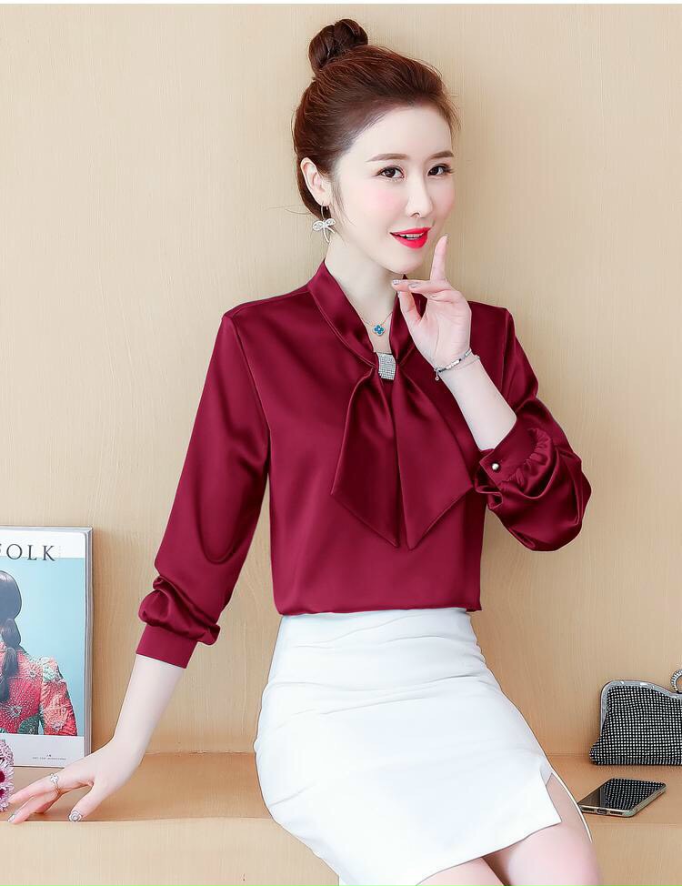 Áo Sơ Mi Phi Lụa Sang Trọng Kiểu Nơ Đính Kim Sa TP15