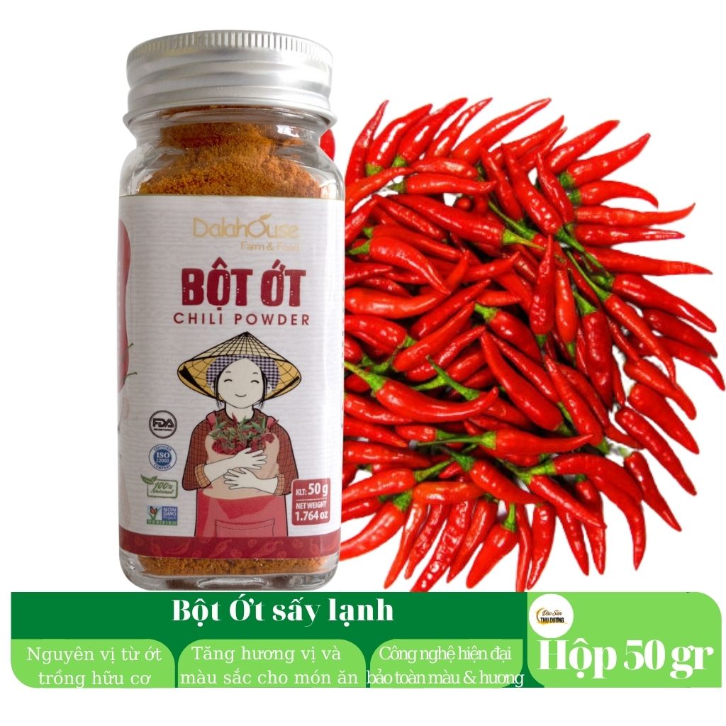 Ớt bột hữu cơ sấy lạnh Dalahouse 50gr - Nguyên màu, nguyên mùi, nguyên vị, Tiện dụng